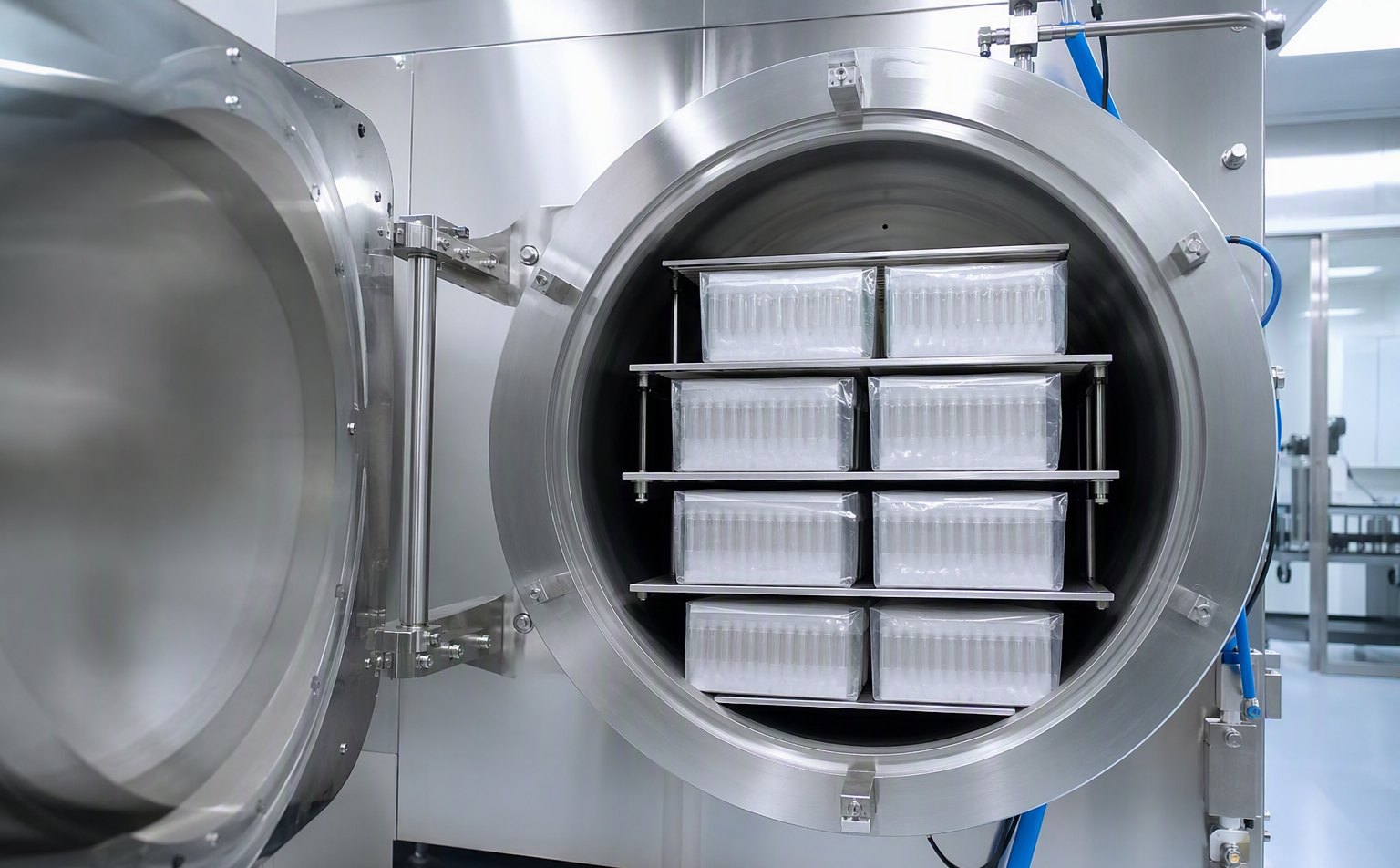 EO sterilization chamber with sealed boxes of tattoo cartridges